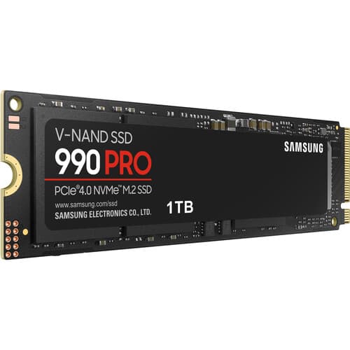 Samsung 990 Pro 1TB SSD 45 度角視圖 - 高效散熱, M.2 2280 規格