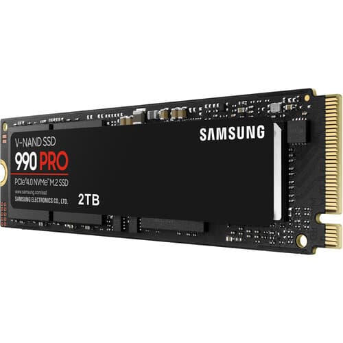 Samsung 990 Pro 2TB SSD 另一側 45 度角 - DRAM 快取, 高效能 NVMe M.2 固態硬碟