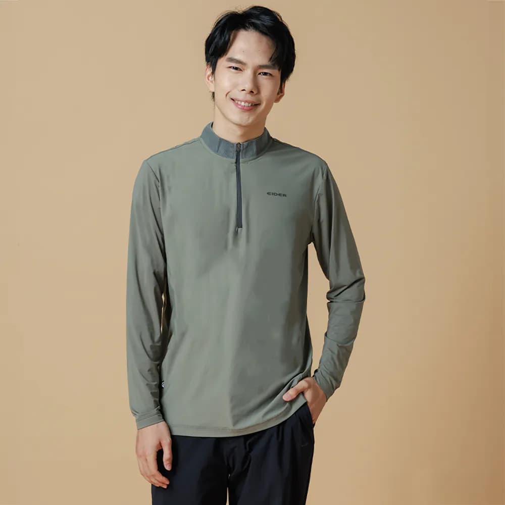 EiDER 男涼感長袖拉鍊上衣 / 23EDMM23235-[綠]